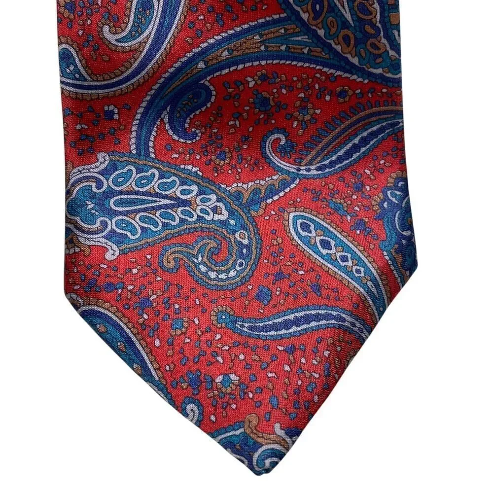 Starcy Ltd. Tie Men's Necktie Paisley Polyester Maroon Blue 80's